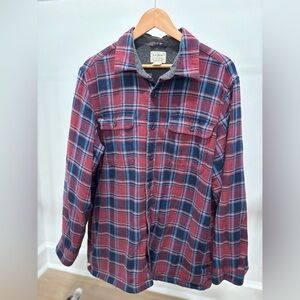 L.L. Bean Men's Burgundy and Blue Plaid Shirt